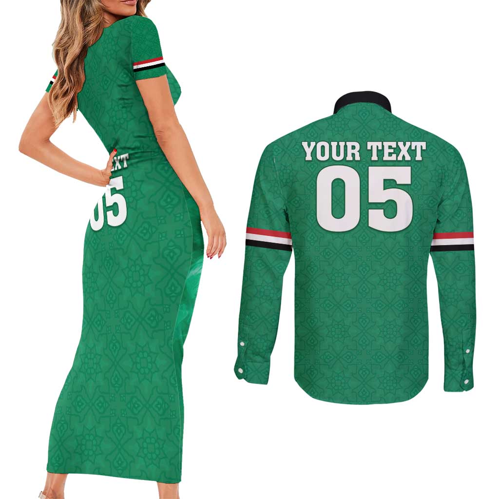 Custom Iraq Football Couples Matching Short Sleeve Bodycon Dress and Long Sleeve Button Shirt Go Champions - Wonder Print Shop