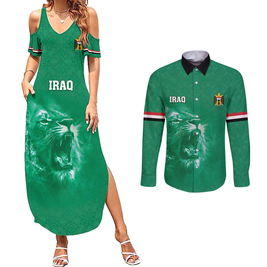 Custom Iraq Football Couples Matching Summer Maxi Dress and Long Sleeve Button Shirt Go Champions - Wonder Print Shop