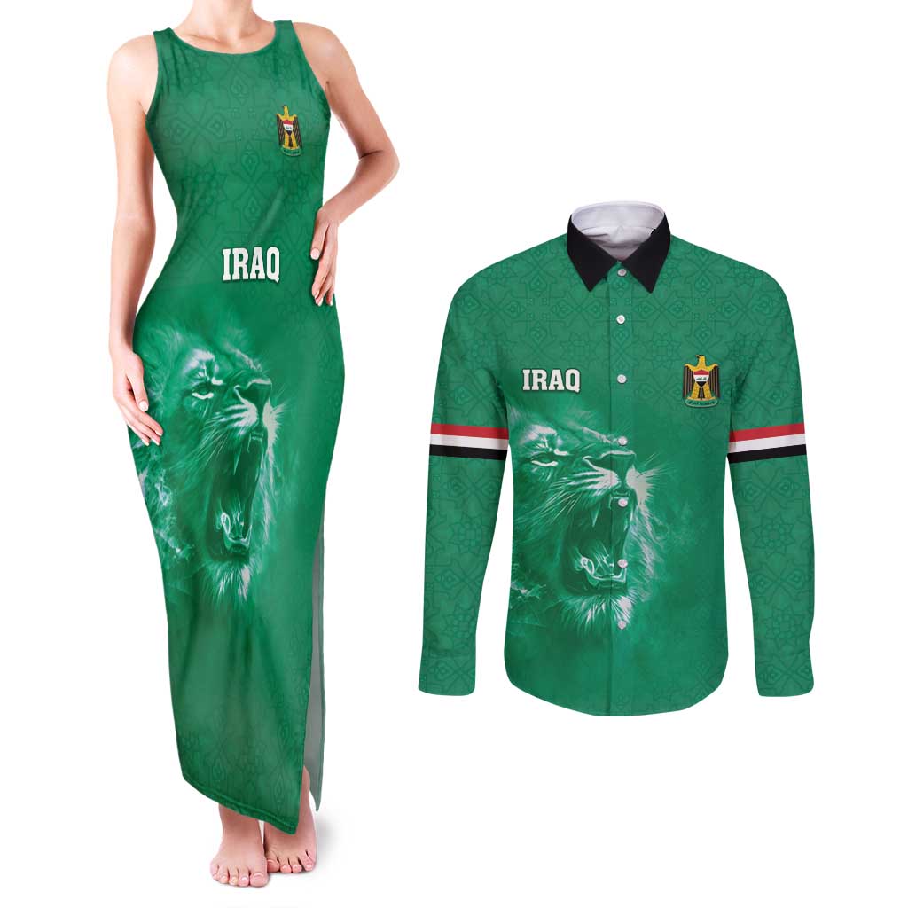 Custom Iraq Football Couples Matching Tank Maxi Dress and Long Sleeve Button Shirt Go Champions - Wonder Print Shop