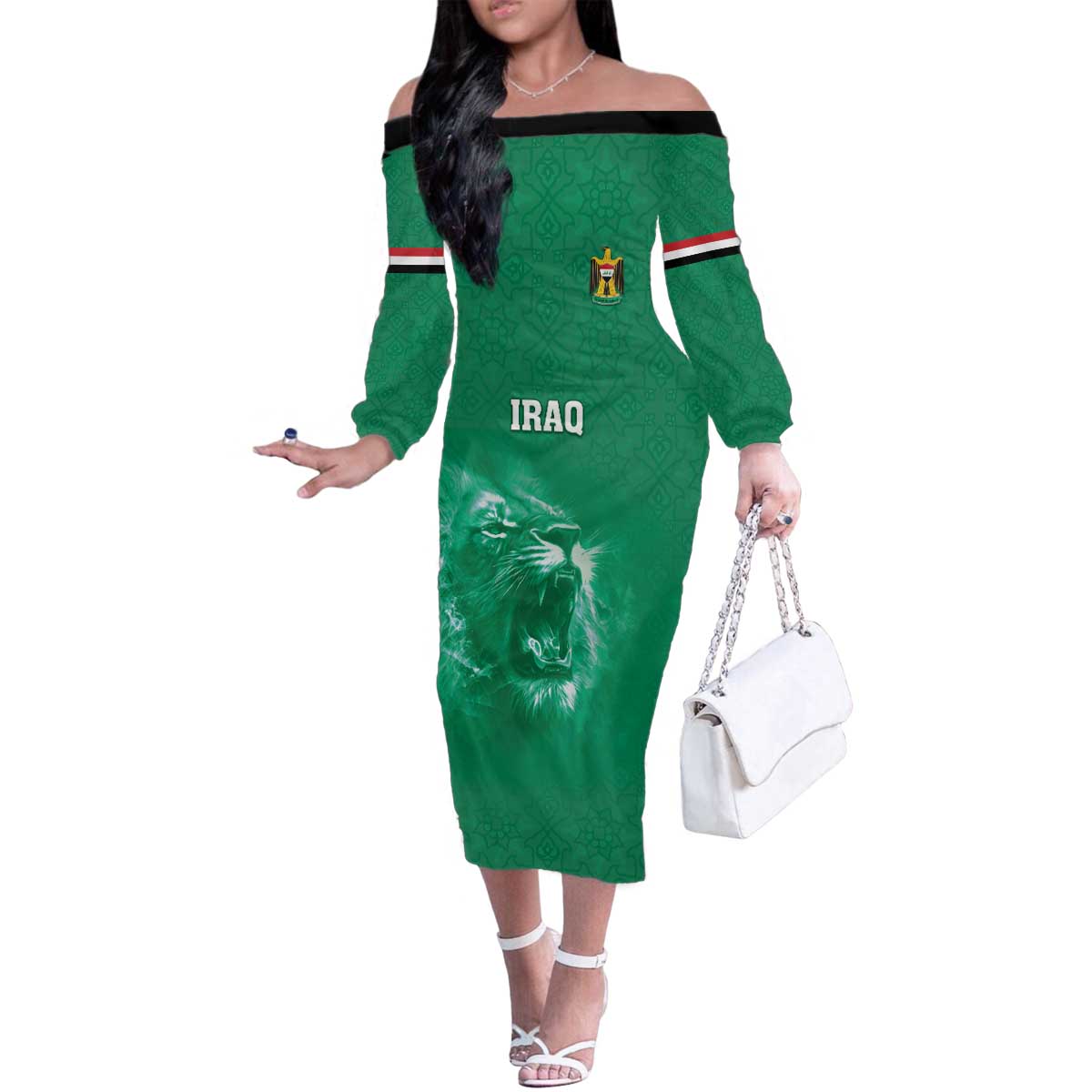 Custom Iraq Football Family Matching Off The Shoulder Long Sleeve Dress and Hawaiian Shirt Go Champions - Wonder Print Shop