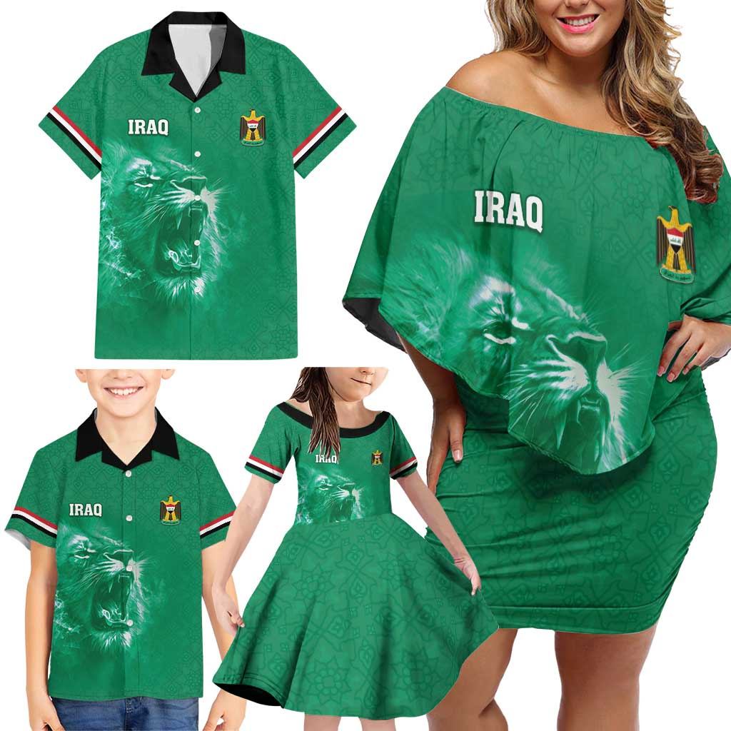 Custom Iraq Football Family Matching Off Shoulder Short Dress and Hawaiian Shirt Go Champions - Wonder Print Shop