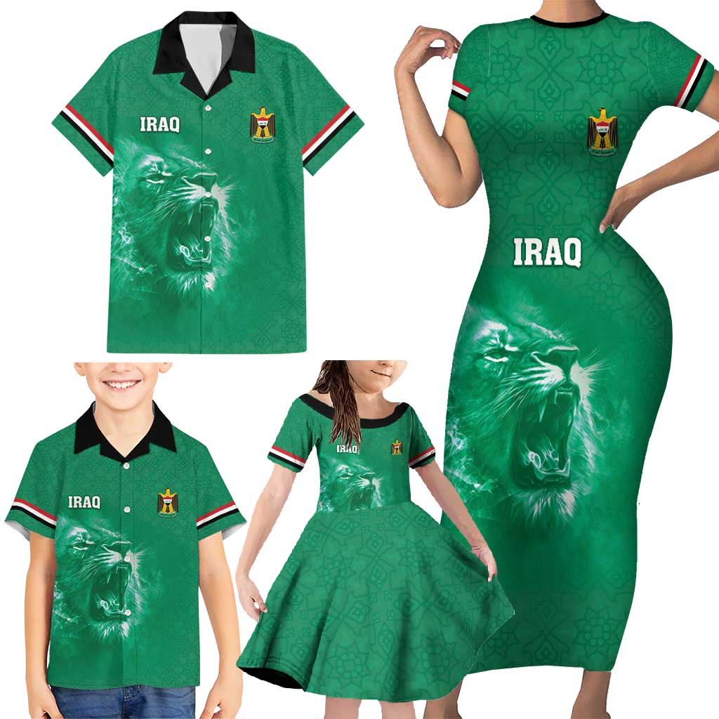 Custom Iraq Football Family Matching Short Sleeve Bodycon Dress and Hawaiian Shirt Go Champions - Wonder Print Shop
