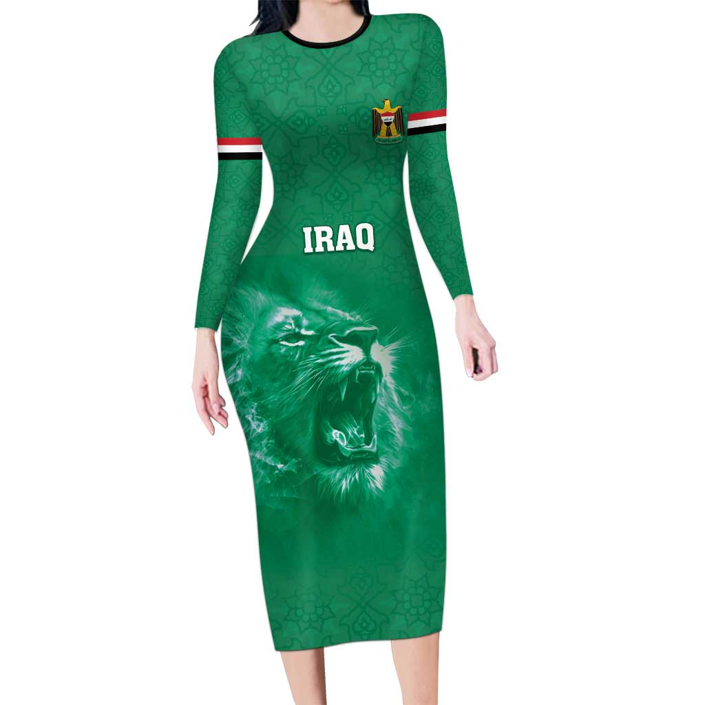 Custom Iraq Football Long Sleeve Bodycon Dress Go Champions - Wonder Print Shop