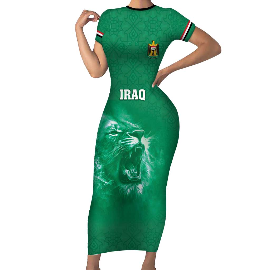 Custom Iraq Football Short Sleeve Bodycon Dress Go Champions - Wonder Print Shop