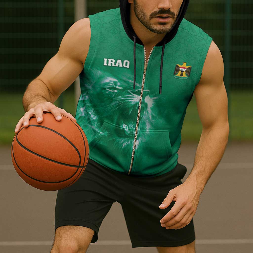 Custom Iraq Football Sleeveless Zip Hoodie Go Champions - Wonder Print Shop