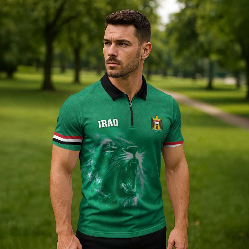 Custom Iraq Football Zipper Polo Shirt Go Champions - Wonder Print Shop
