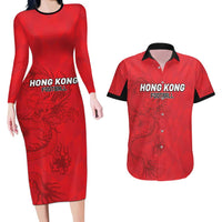 Custom Hong Kong Football Couples Matching Long Sleeve Bodycon Dress and Hawaiian Shirt Go Champions - Wonder Print Shop