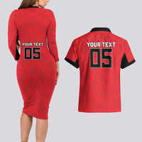 Custom Hong Kong Football Couples Matching Long Sleeve Bodycon Dress and Hawaiian Shirt Go Champions - Wonder Print Shop