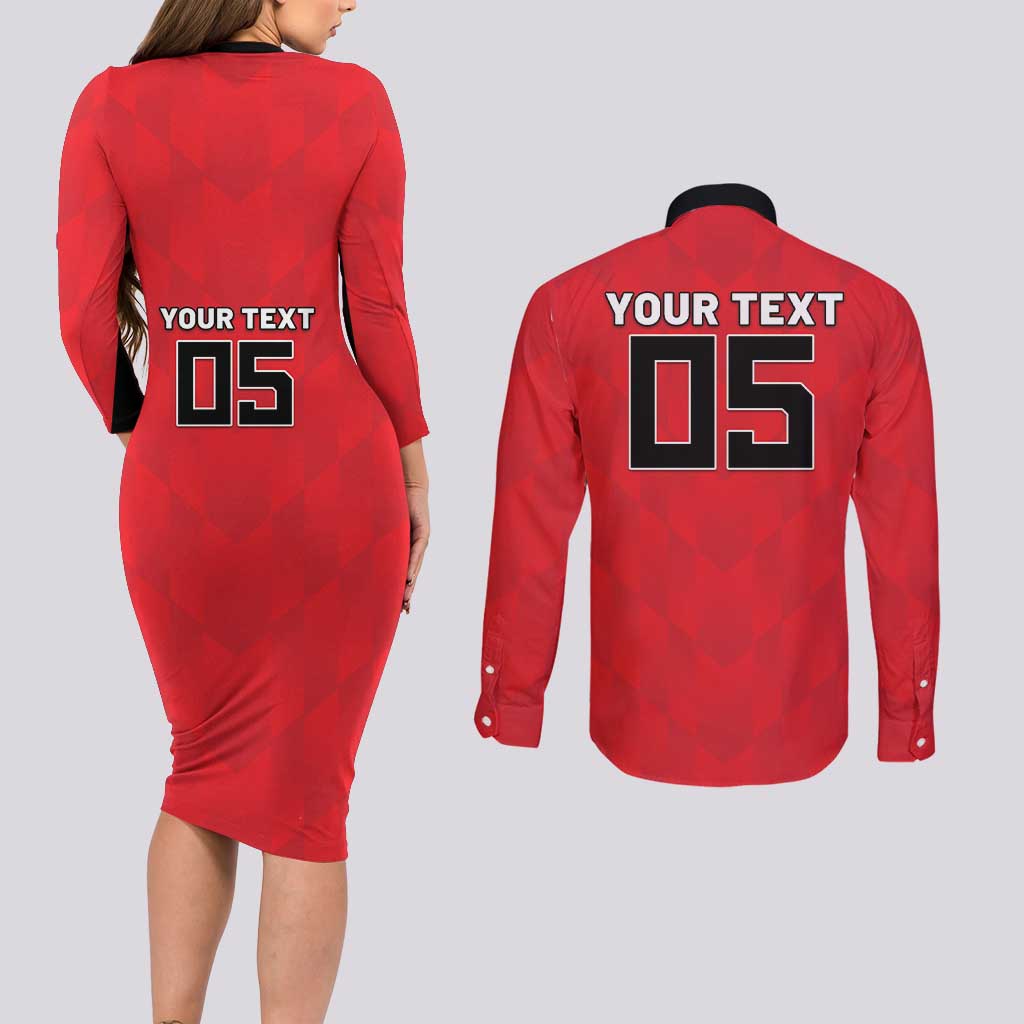 Custom Hong Kong Football Couples Matching Long Sleeve Bodycon Dress and Long Sleeve Button Shirt Go Champions - Wonder Print Shop