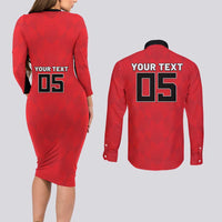 Custom Hong Kong Football Couples Matching Long Sleeve Bodycon Dress and Long Sleeve Button Shirt Go Champions - Wonder Print Shop