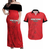 Custom Hong Kong Football Couples Matching Off Shoulder Maxi Dress and Hawaiian Shirt Go Champions - Wonder Print Shop