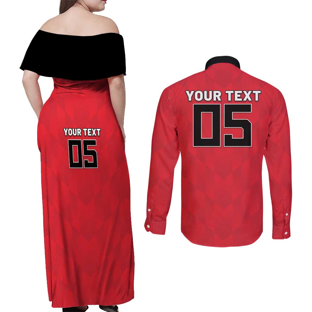 Custom Hong Kong Football Couples Matching Off Shoulder Maxi Dress and Long Sleeve Button Shirt Go Champions - Wonder Print Shop
