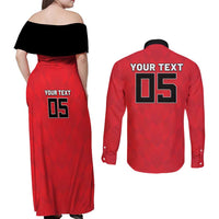 Custom Hong Kong Football Couples Matching Off Shoulder Maxi Dress and Long Sleeve Button Shirt Go Champions - Wonder Print Shop