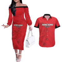 Custom Hong Kong Football Couples Matching Off The Shoulder Long Sleeve Dress and Hawaiian Shirt Go Champions - Wonder Print Shop