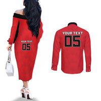 Custom Hong Kong Football Couples Matching Off The Shoulder Long Sleeve Dress and Long Sleeve Button Shirt Go Champions - Wonder Print Shop