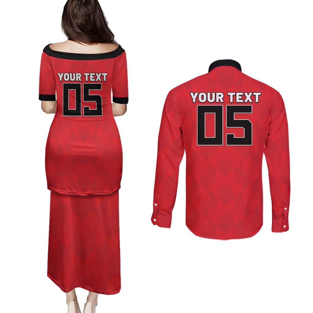 Custom Hong Kong Football Couples Matching Puletasi and Long Sleeve Button Shirt Go Champions - Wonder Print Shop