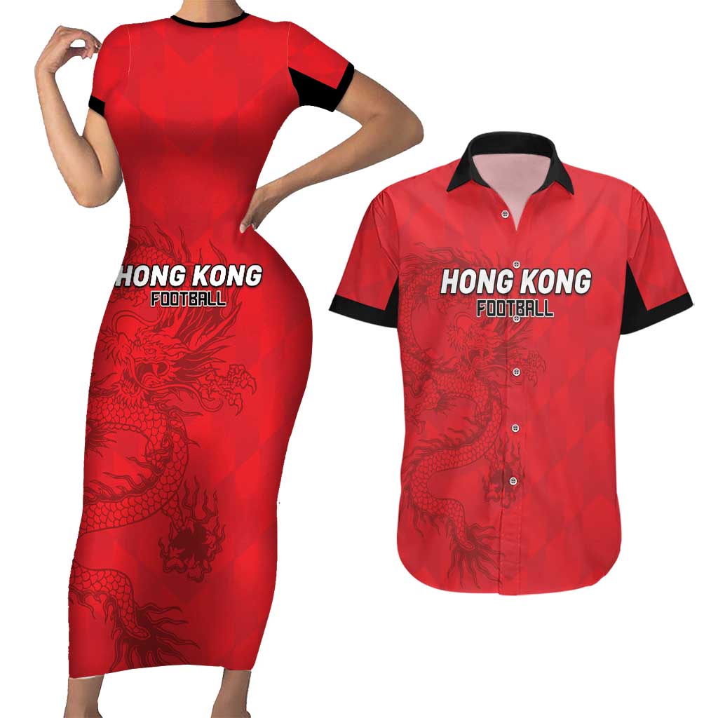 Custom Hong Kong Football Couples Matching Short Sleeve Bodycon Dress and Hawaiian Shirt Go Champions - Wonder Print Shop