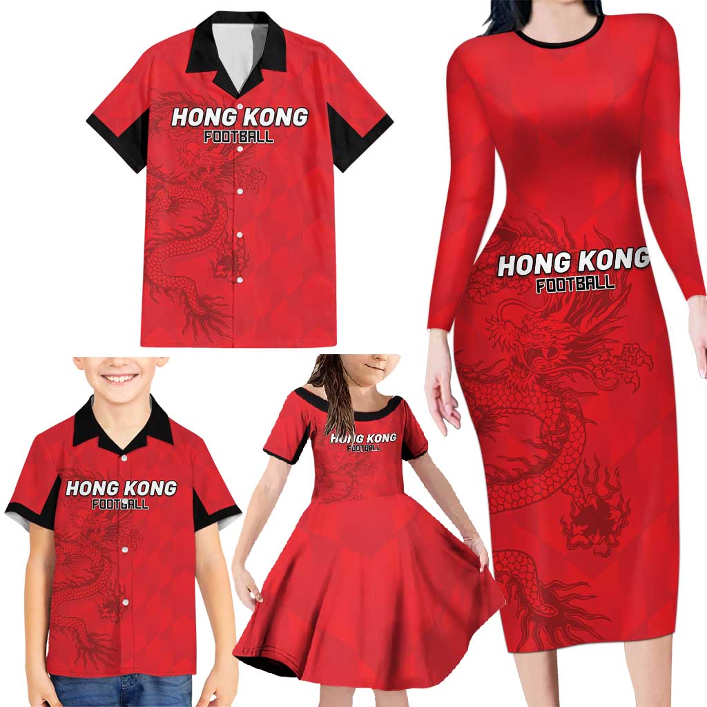 Custom Hong Kong Football Family Matching Long Sleeve Bodycon Dress and Hawaiian Shirt Go Champions - Wonder Print Shop