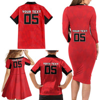 Custom Hong Kong Football Family Matching Long Sleeve Bodycon Dress and Hawaiian Shirt Go Champions - Wonder Print Shop