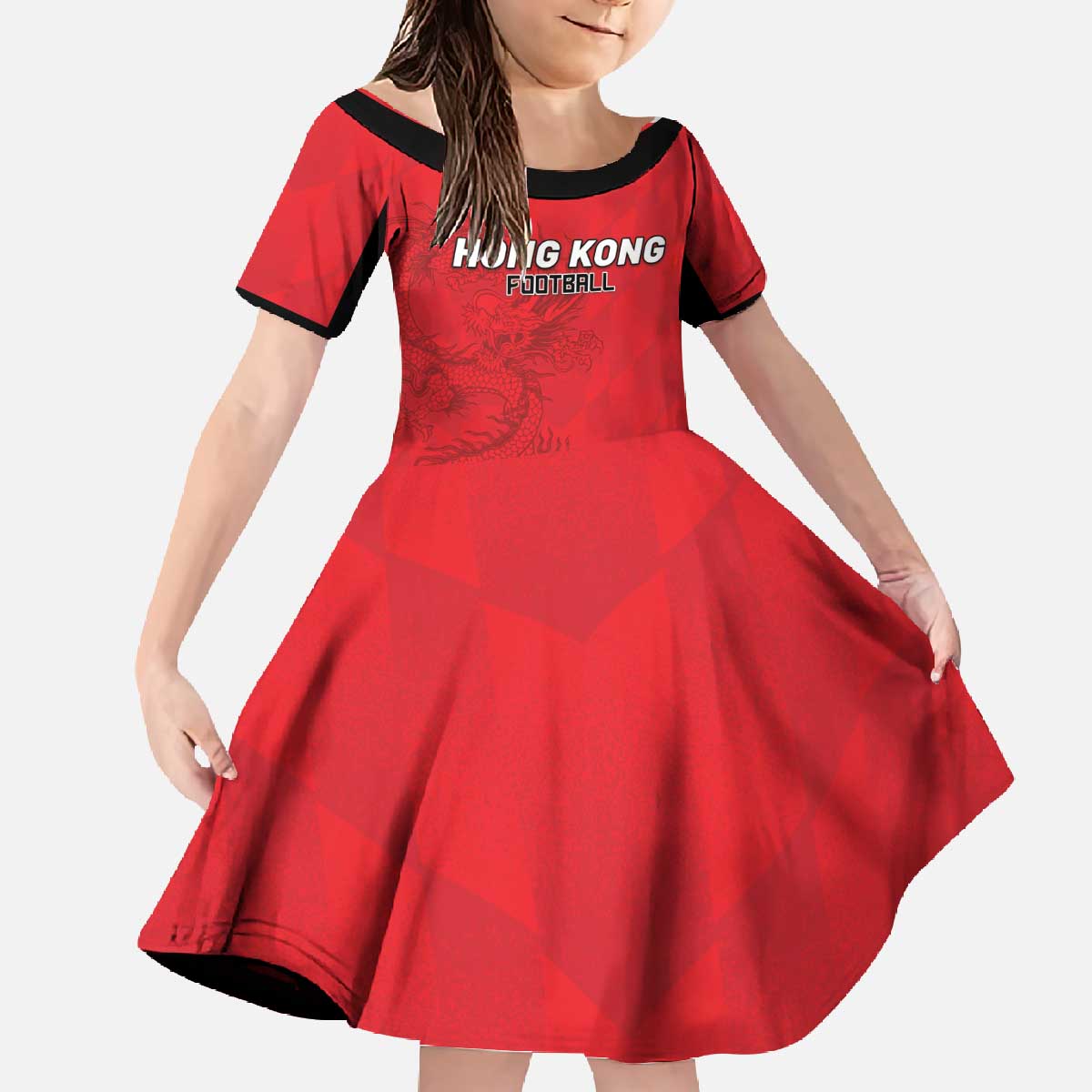 Custom Hong Kong Football Family Matching Off The Shoulder Long Sleeve Dress and Hawaiian Shirt Go Champions - Wonder Print Shop