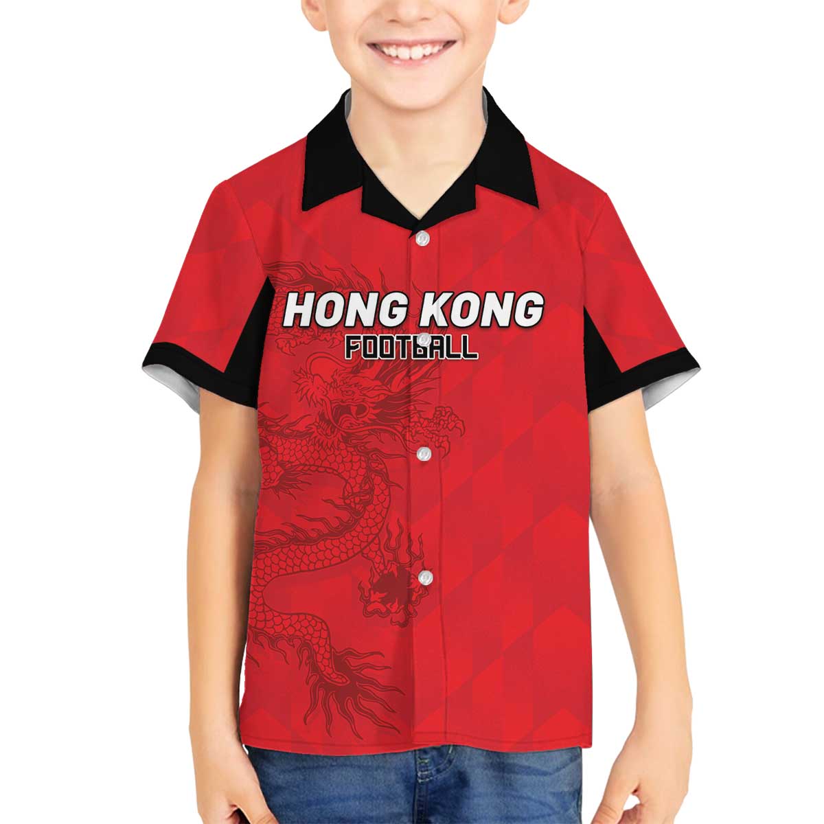 Custom Hong Kong Football Family Matching Off The Shoulder Long Sleeve Dress and Hawaiian Shirt Go Champions - Wonder Print Shop