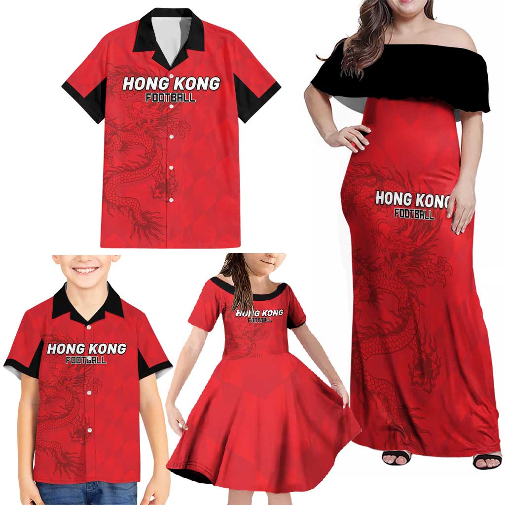 Custom Hong Kong Football Family Matching Off Shoulder Maxi Dress and Hawaiian Shirt Go Champions - Wonder Print Shop