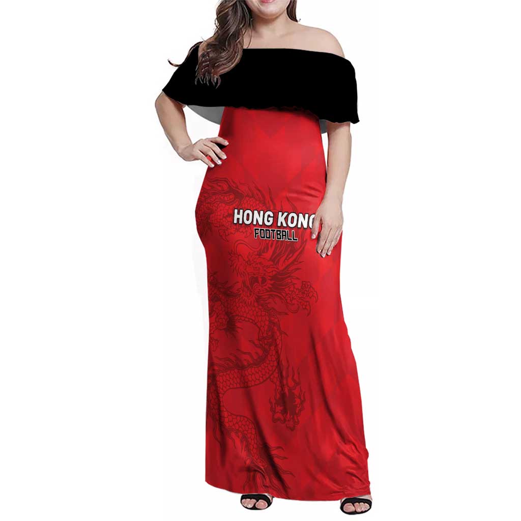 Custom Hong Kong Football Family Matching Off Shoulder Maxi Dress and Hawaiian Shirt Go Champions - Wonder Print Shop