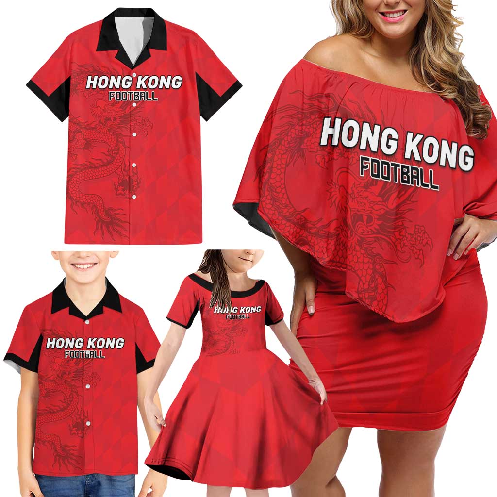 Custom Hong Kong Football Family Matching Off Shoulder Short Dress and Hawaiian Shirt Go Champions - Wonder Print Shop