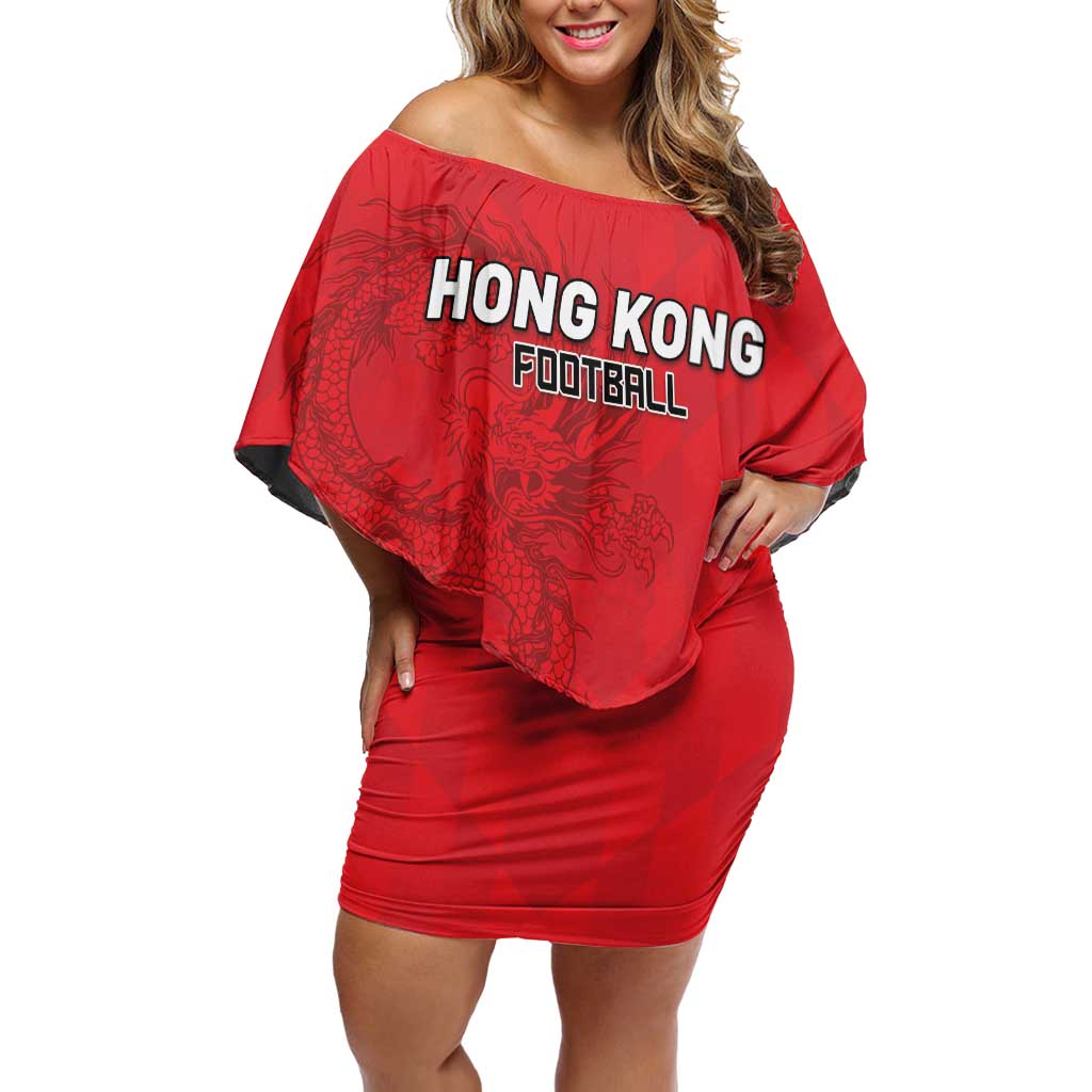 Custom Hong Kong Football Family Matching Off Shoulder Short Dress and Hawaiian Shirt Go Champions - Wonder Print Shop