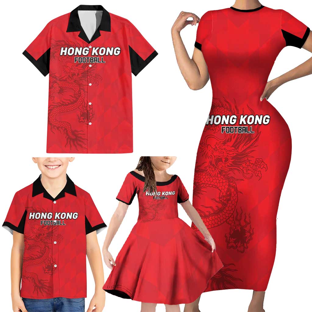 Custom Hong Kong Football Family Matching Short Sleeve Bodycon Dress and Hawaiian Shirt Go Champions - Wonder Print Shop