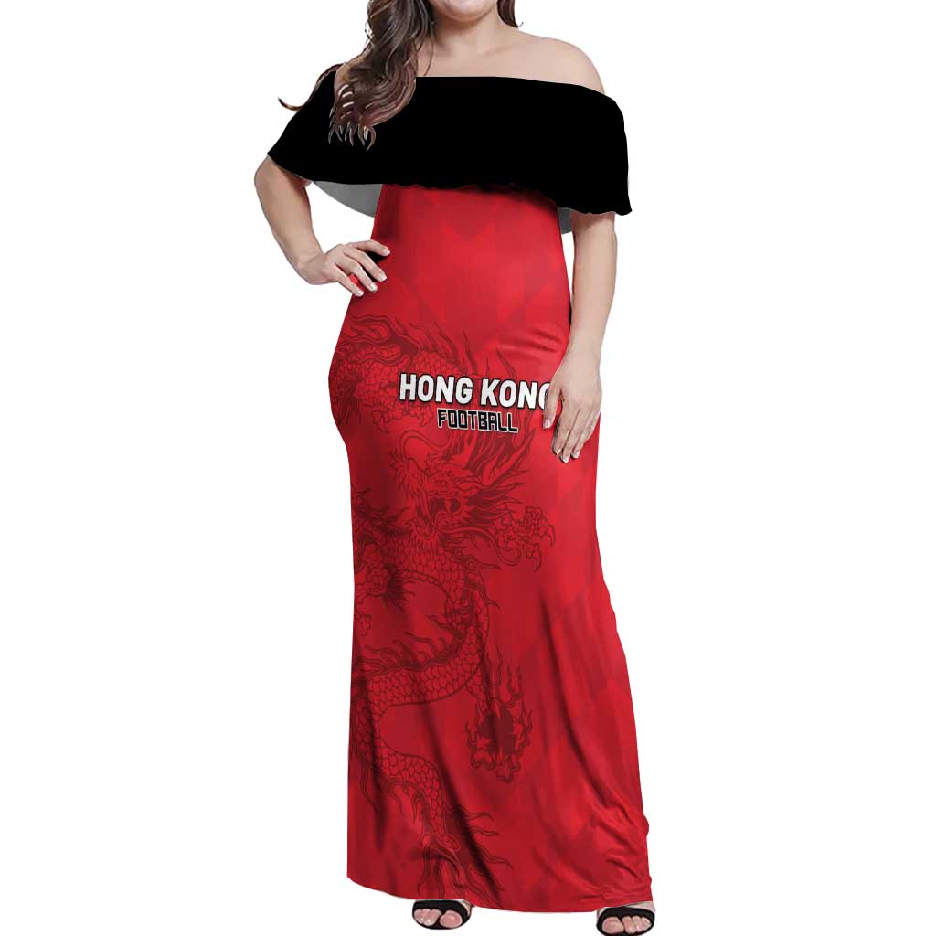Custom Hong Kong Football Off Shoulder Maxi Dress Go Champions - Wonder Print Shop