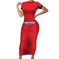 Custom Hong Kong Football Short Sleeve Bodycon Dress Go Champions - Wonder Print Shop