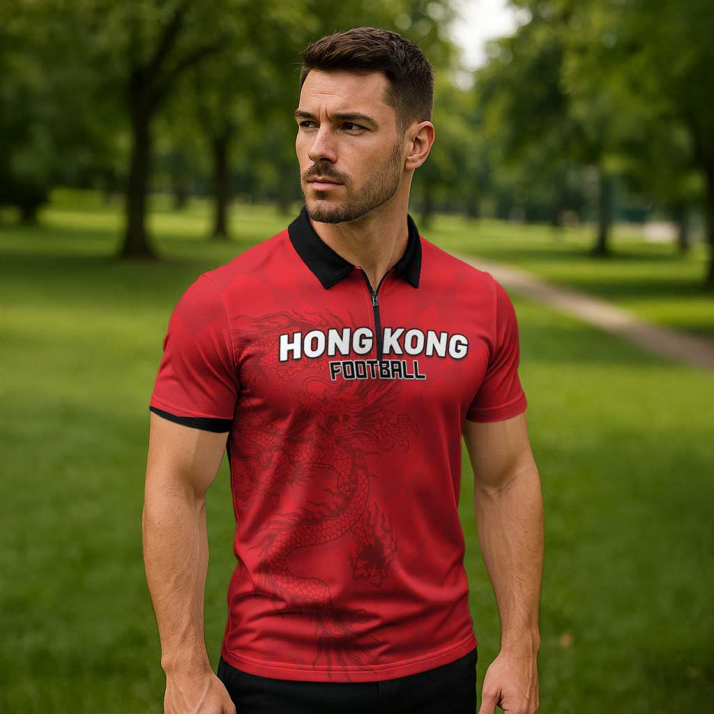 Custom Hong Kong Football Zipper Polo Shirt Go Champions - Wonder Print Shop
