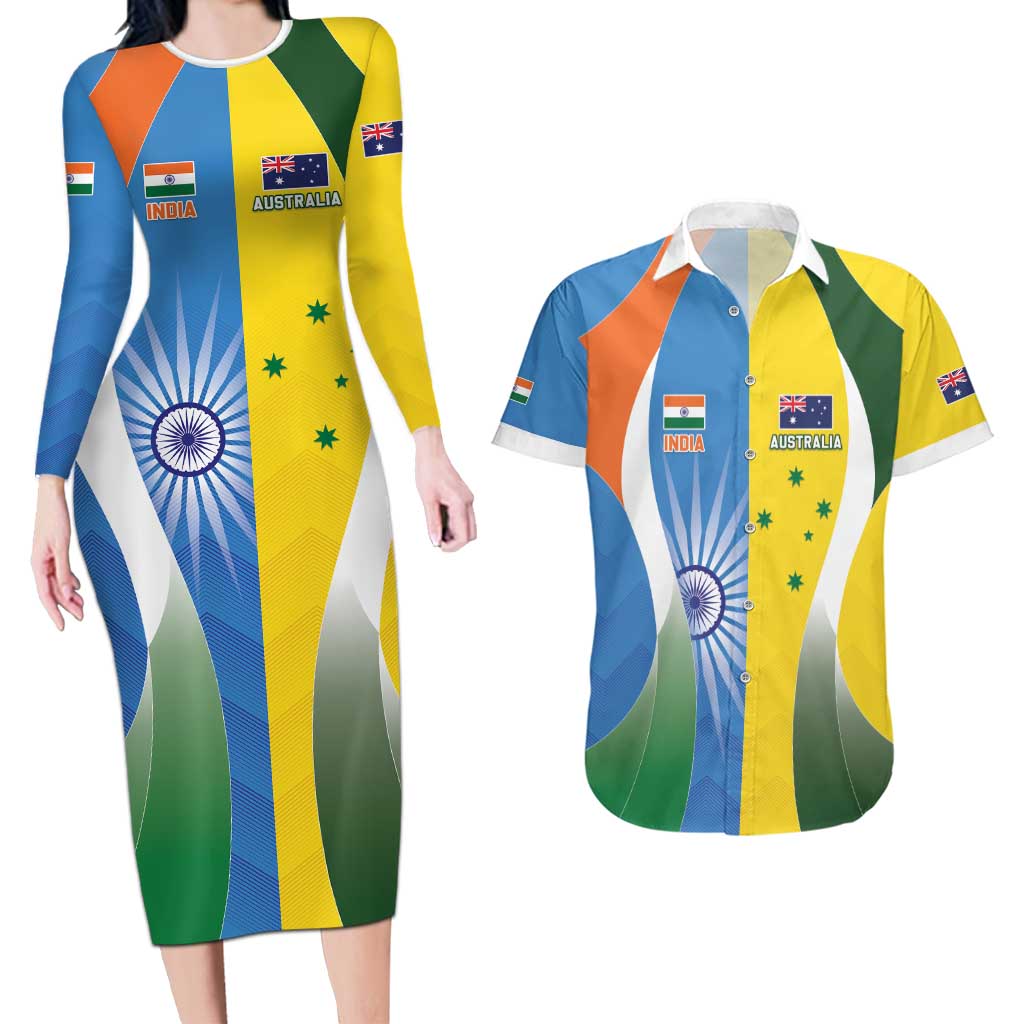 Custom India Vs Australia Cricket Couples Matching Long Sleeve Bodycon Dress and Hawaiian Shirt Final Matchup - Wonder Print Shop