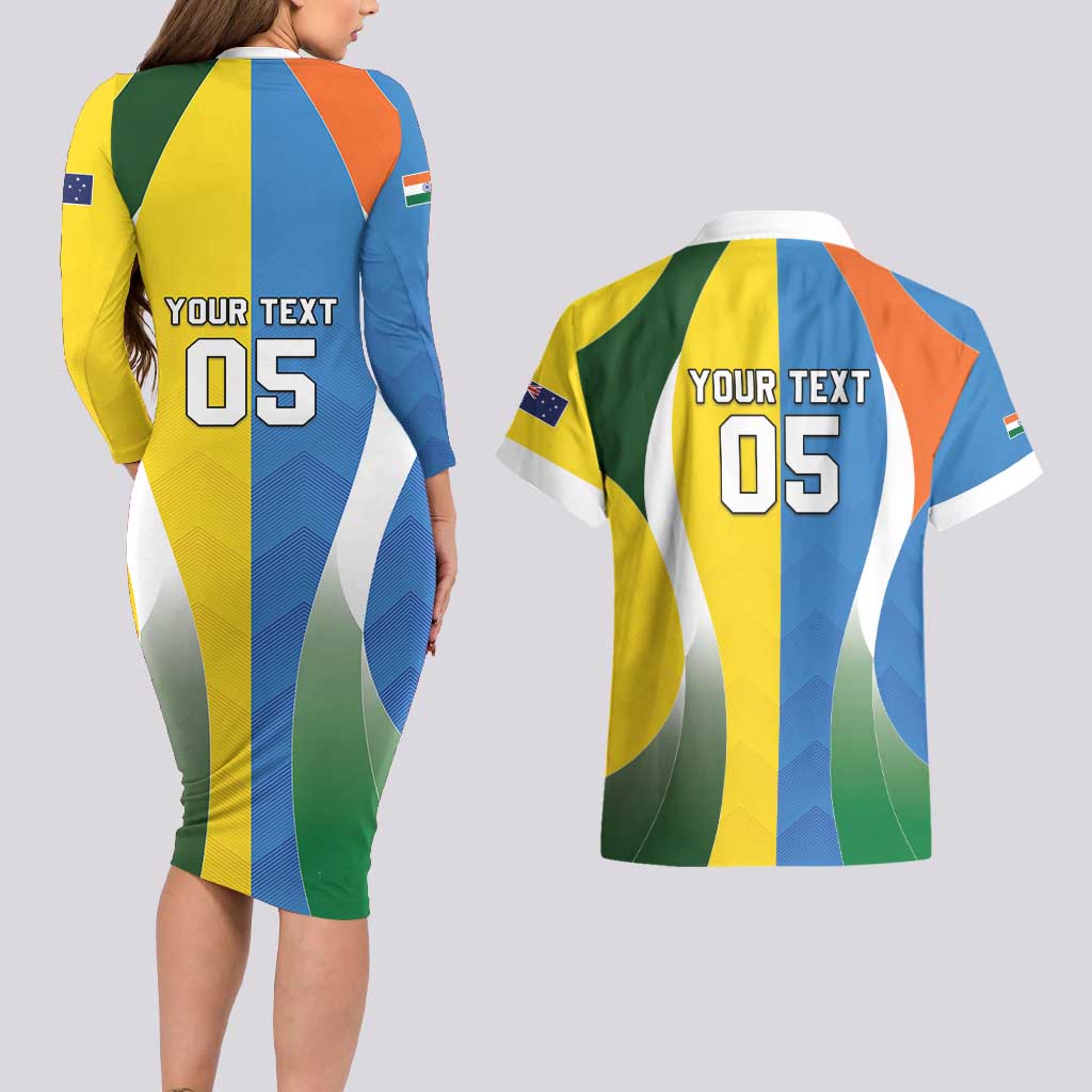 Custom India Vs Australia Cricket Couples Matching Long Sleeve Bodycon Dress and Hawaiian Shirt Final Matchup - Wonder Print Shop