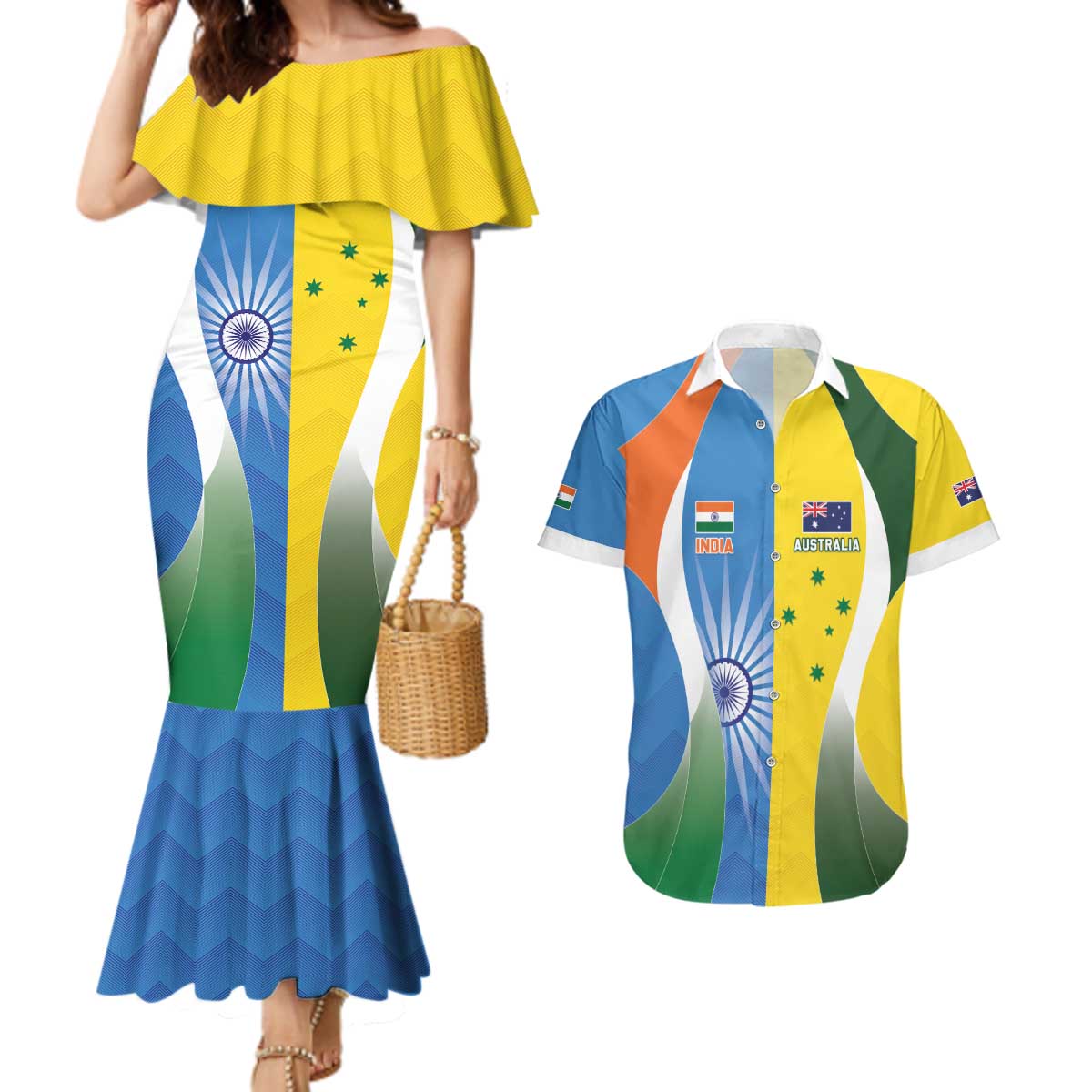 Custom India Vs Australia Cricket Couples Matching Mermaid Dress and Hawaiian Shirt Final Matchup - Wonder Print Shop