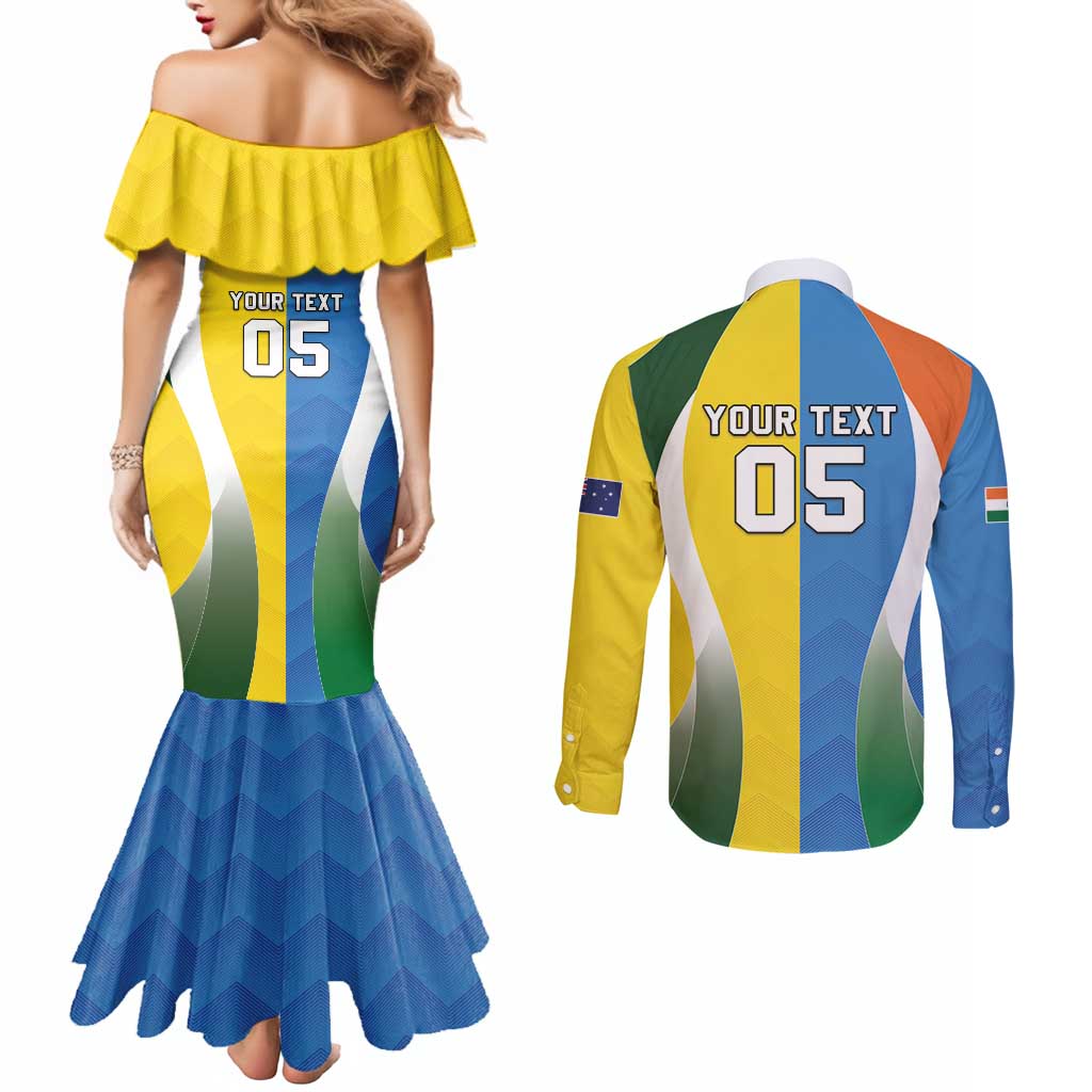 Custom India Vs Australia Cricket Couples Matching Mermaid Dress and Long Sleeve Button Shirt Final Matchup - Wonder Print Shop