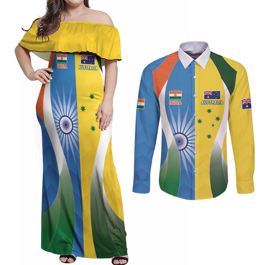 Custom India Vs Australia Cricket Couples Matching Off Shoulder Maxi Dress and Long Sleeve Button Shirt Final Matchup - Wonder Print Shop