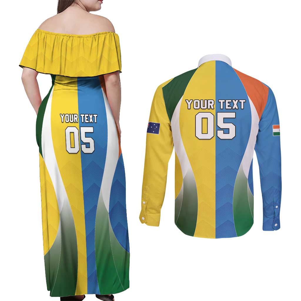 Custom India Vs Australia Cricket Couples Matching Off Shoulder Maxi Dress and Long Sleeve Button Shirt Final Matchup - Wonder Print Shop