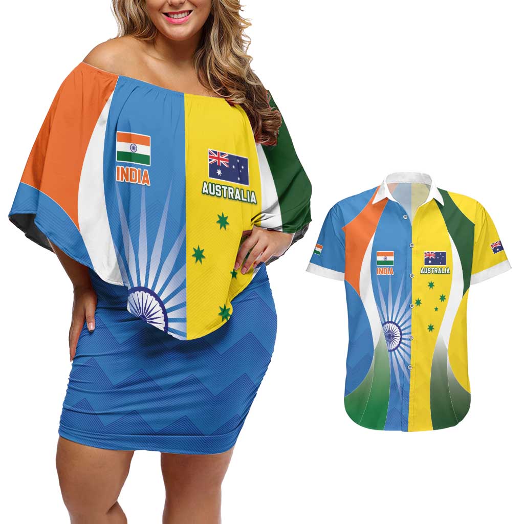 Custom India Vs Australia Cricket Couples Matching Off Shoulder Short Dress and Hawaiian Shirt Final Matchup - Wonder Print Shop