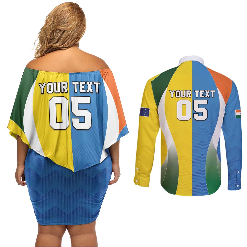 Custom India Vs Australia Cricket Couples Matching Off Shoulder Short Dress and Long Sleeve Button Shirt Final Matchup - Wonder Print Shop