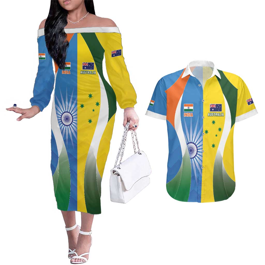 Custom India Vs Australia Cricket Couples Matching Off The Shoulder Long Sleeve Dress and Hawaiian Shirt Final Matchup - Wonder Print Shop