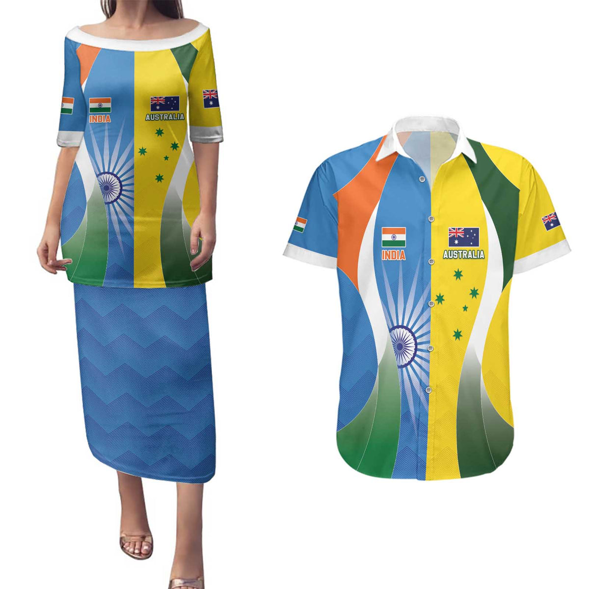 Custom India Vs Australia Cricket Couples Matching Puletasi and Hawaiian Shirt Final Matchup - Wonder Print Shop