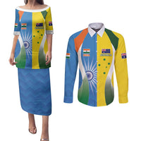 Custom India Vs Australia Cricket Couples Matching Puletasi and Long Sleeve Button Shirt Final Matchup - Wonder Print Shop