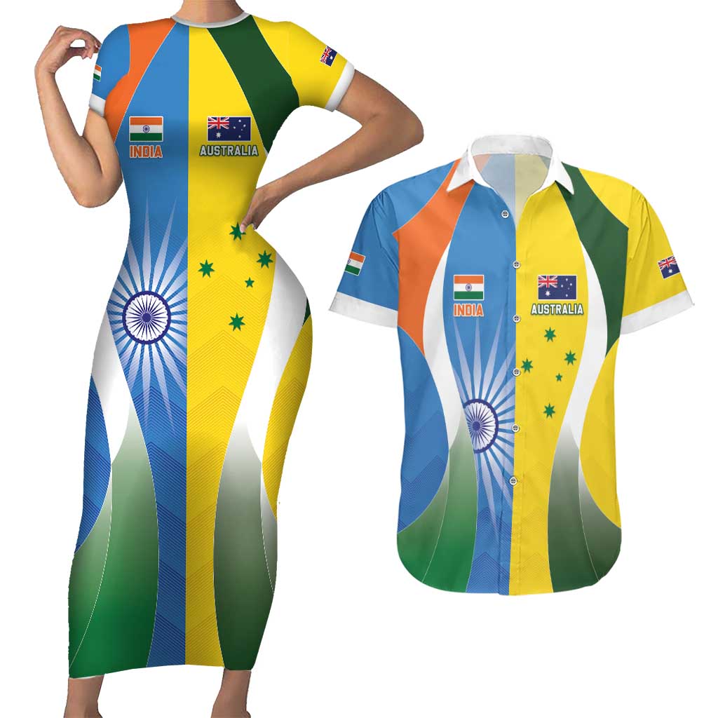 Custom India Vs Australia Cricket Couples Matching Short Sleeve Bodycon Dress and Hawaiian Shirt Final Matchup - Wonder Print Shop