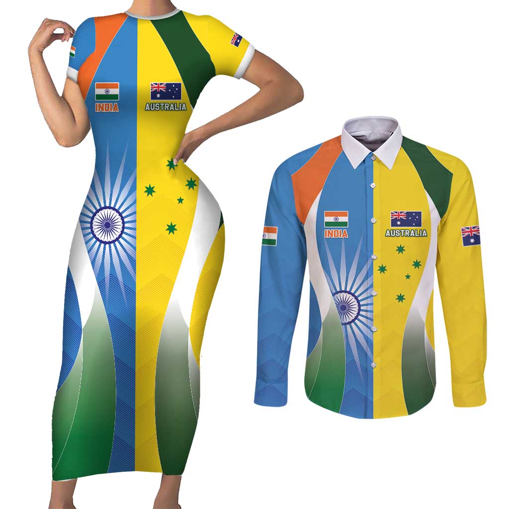 Custom India Vs Australia Cricket Couples Matching Short Sleeve Bodycon Dress and Long Sleeve Button Shirt Final Matchup - Wonder Print Shop
