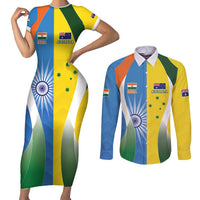Custom India Vs Australia Cricket Couples Matching Short Sleeve Bodycon Dress and Long Sleeve Button Shirt Final Matchup - Wonder Print Shop