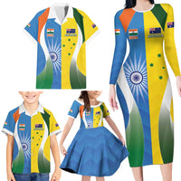 Custom India Vs Australia Cricket Family Matching Long Sleeve Bodycon Dress and Hawaiian Shirt Final Matchup - Wonder Print Shop
