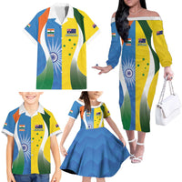 Custom India Vs Australia Cricket Family Matching Off The Shoulder Long Sleeve Dress and Hawaiian Shirt Final Matchup - Wonder Print Shop