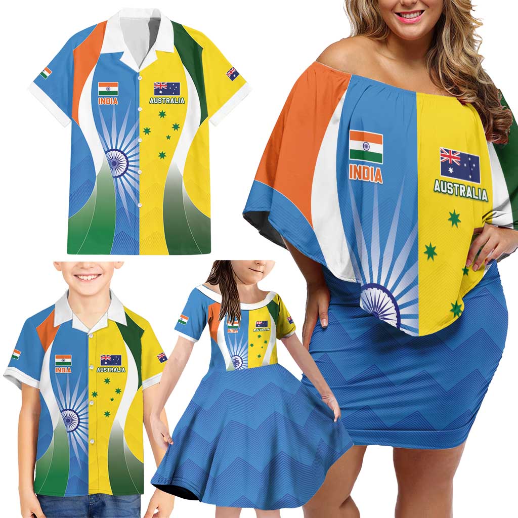 Custom India Vs Australia Cricket Family Matching Off Shoulder Short Dress and Hawaiian Shirt Final Matchup - Wonder Print Shop